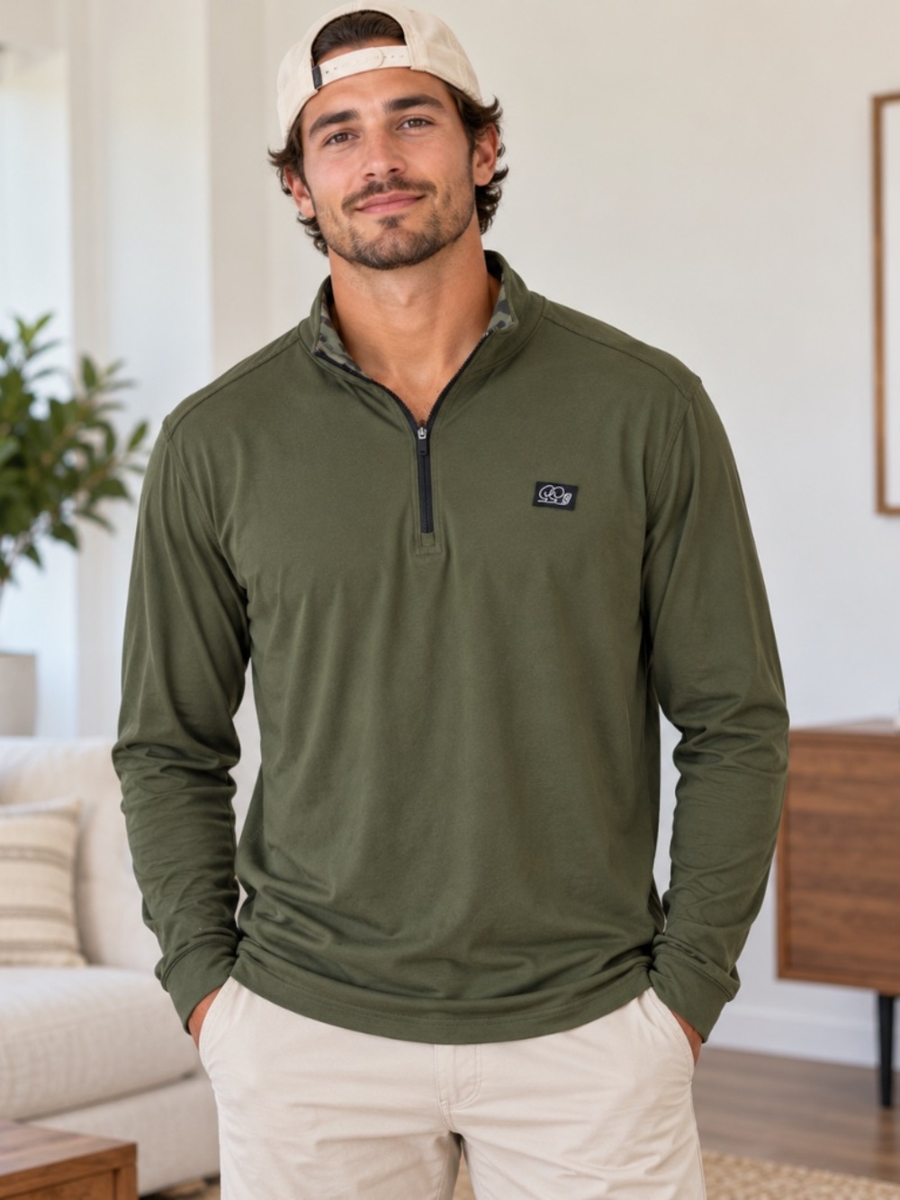Good Good Golf Men’s XL Olive Green 1/4 Zip Performance Pullover Camo Trim